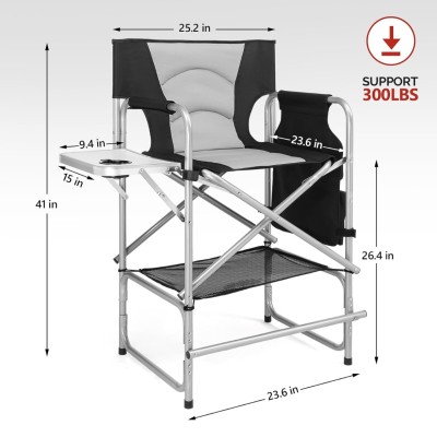 26" Tall Directors Camping Chair Folding with Side Table,Portable Makeup Artist Bar Height, 1pcs