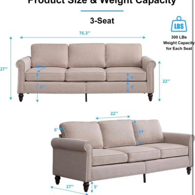 Beige three seater sofa, 1 pcs