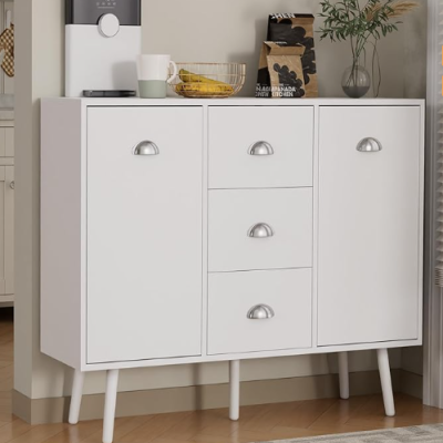  Three-Drawer Double-Door Side Cabinet - All White