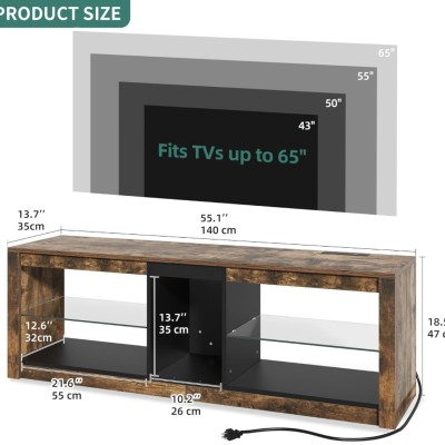 TV Stand Cabinet Fits TVs up to 65" RGB Led Light with 16 Colors 1pcs