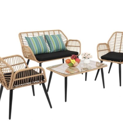 Patio Wicker Rattan Chairs Set with Table, Patio Rattan Leisure Chairs Set,Outdoor Terrace Wicker Chairs for Garden Balcony,Backyard 4pcs