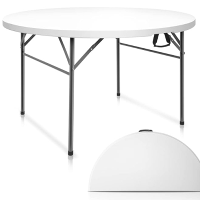 A white folding table